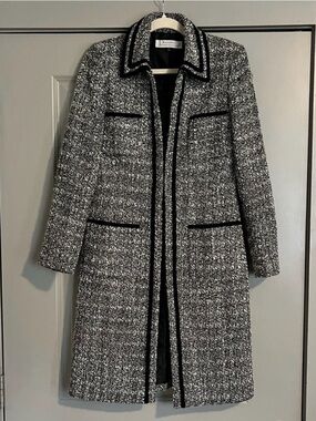 Tahari ASL Black & White Tweed Longline Jacket Coat | Size 4